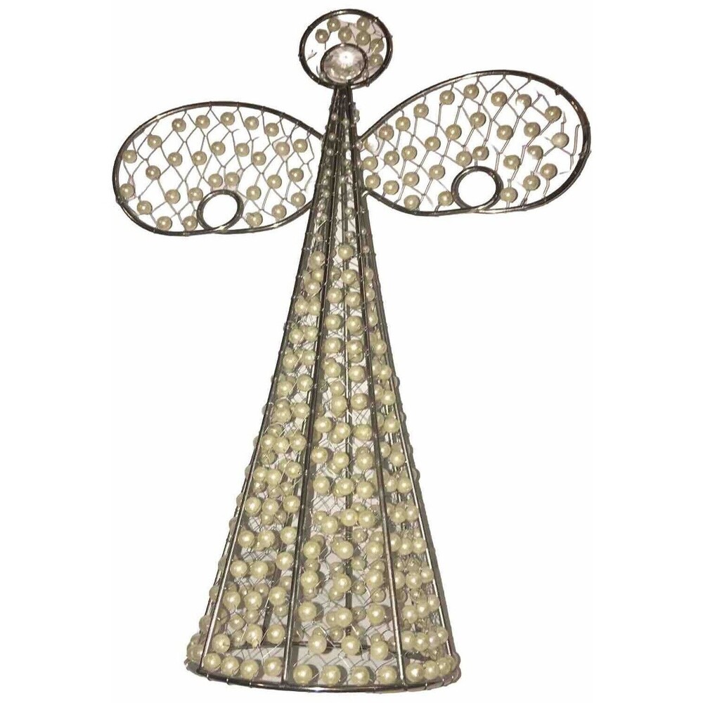 14” Christmas Angel Wired Faux Pearls Crystal Accent Holiday Decor Vintage Retro